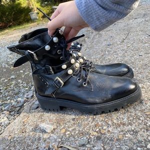 ZARA Black Pearl Strap Combat Boots